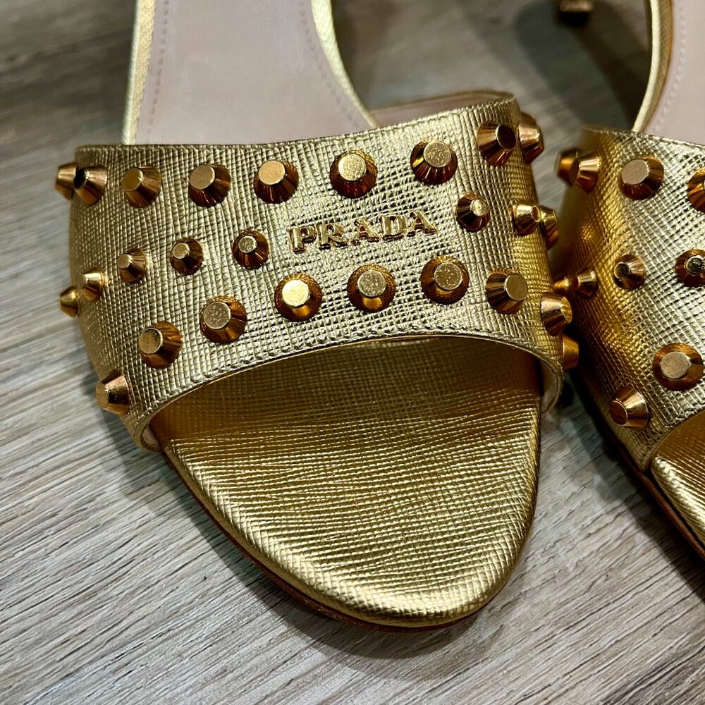 Prada Women's Gold leather Slip on Slides